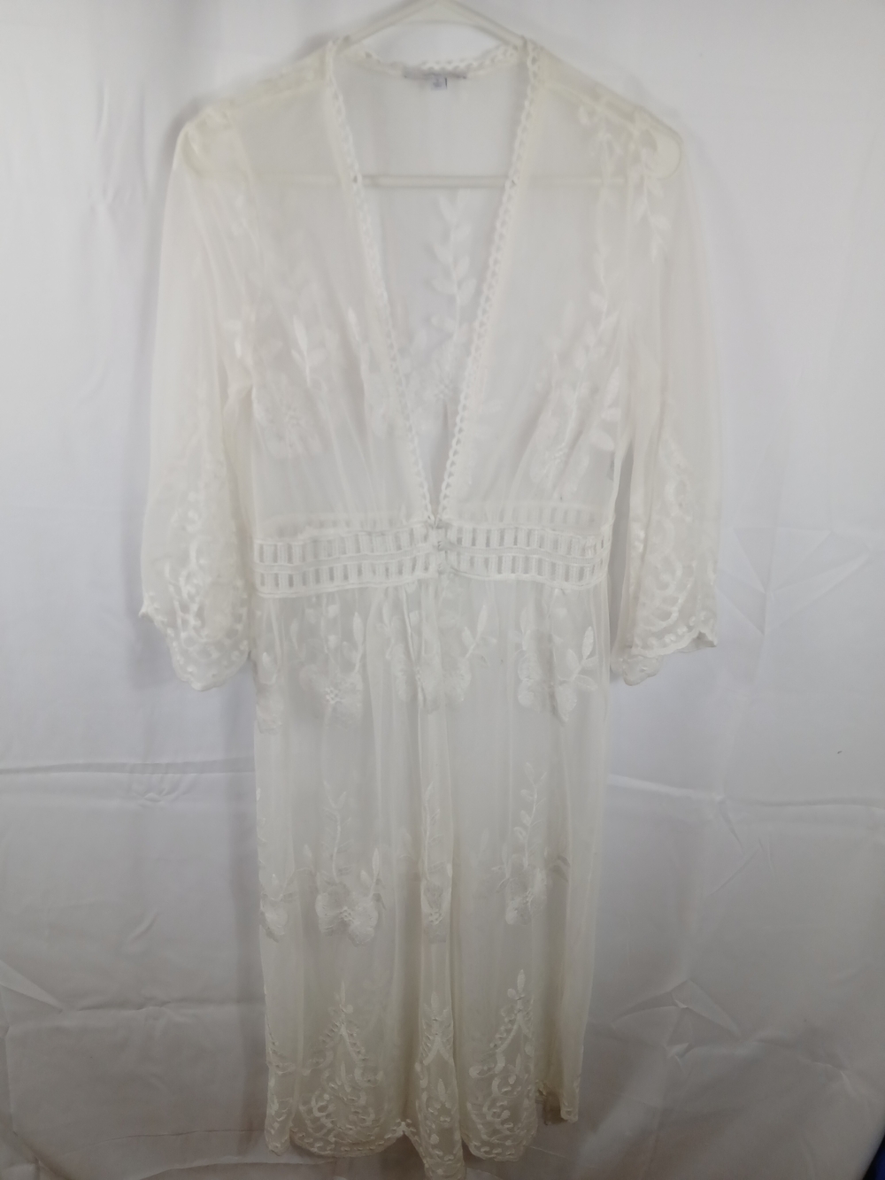 Sheer Lace Kimono Cover-Up in White